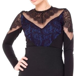 NWT Arefeva black blue lace bodysuit S